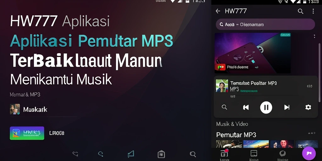 Tampilan antarmuka aplikasi Pemutar MP3 HW777 yang modern dan bersih.
