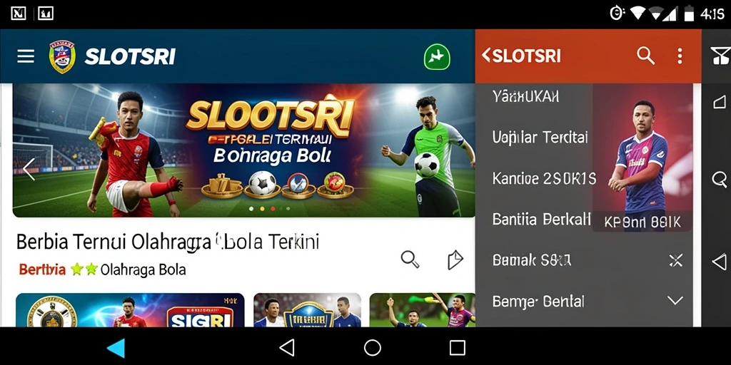 Antarmuka aplikasi SLOTSRI menampilkan berita olahraga bola terbaru dan statistik pertandingan.