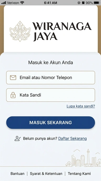 Tampilan halaman login wiranaga